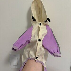 Dog Rain Jacket Cream Purple Covers Legs and Hood Size M